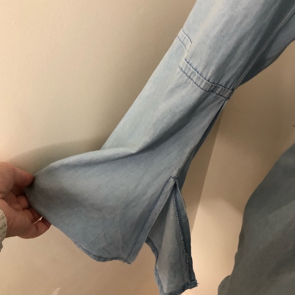 REFUGE DENIM Chambray Denim Longsleeve Jumpsuit or Playsuit, POCKETS! Size Large - Picture 7 of 13